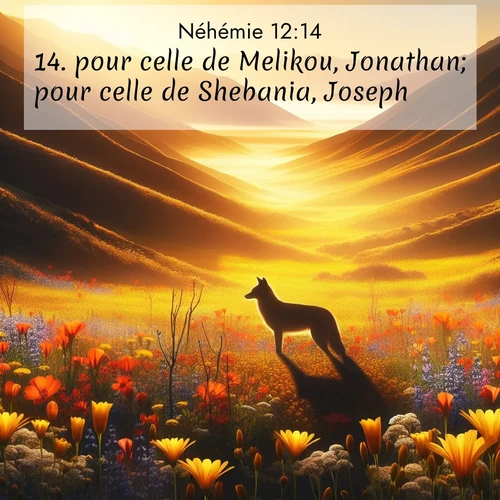Segond21 Néhémie  ; image nature: image avec le verset biblique :pour celle de Melikou, Jonathan; pour celle de Shebania, Joseph; ;  ; 12:14
