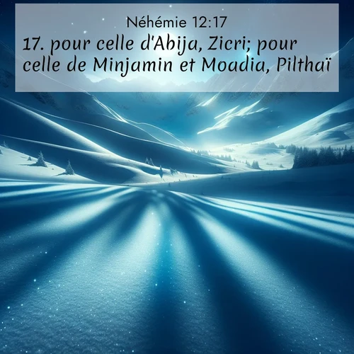 Segond21 Néhémie  ; image nature: image avec le verset biblique :pour celle d&#039;Abija, Zicri; pour celle de Minjamin et Moadia, Pilthaï; ;  ; 12:17