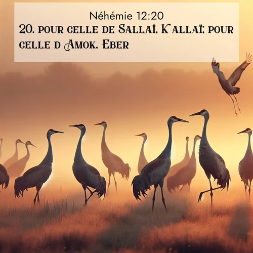 Segond21 Néhémie  ; image nature: image avec le verset biblique :pour celle de Sallaï, Kallaï; pour celle d&#039;Amok, Eber; ;  ; 12:20