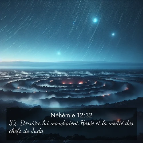 Segond21 Néhémie  ; image nature: image avec le verset biblique :Derrière lui marchaient Hosée et la moitié des chefs de Juda, ;  ; 12:32
