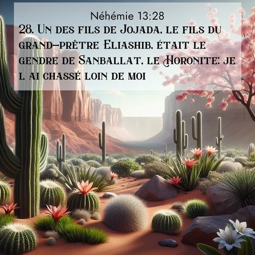Segond21 Néhémie  ; image nature: image avec le verset biblique :Un des fils de Jojada, le fils du grand-prêtre Eliashib, était le gendre de Sanballat, le Horonite: je l&#039;ai chassé loin de moi. ;  ; 13:28