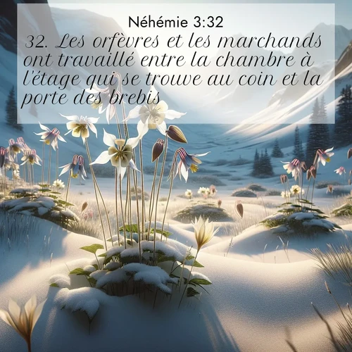 Segond21 Néhémie  ; image nature: image avec le verset biblique :Les orfèvres et les marchands ont travaillé entre la chambre à l&#039;étage qui se trouve au coin et la porte des brebis. ;  ; 3:32