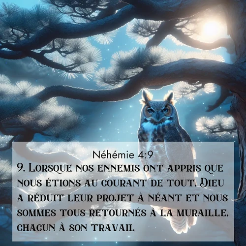 Segond21 Néhémie  ; image nature: image avec le verset biblique :Lorsque nos ennemis ont appris que nous étions au courant de tout, Dieu a réduit leur projet à néant et nous sommes tous retournés à la muraille, chacun à son travail. ;  ; 4:9