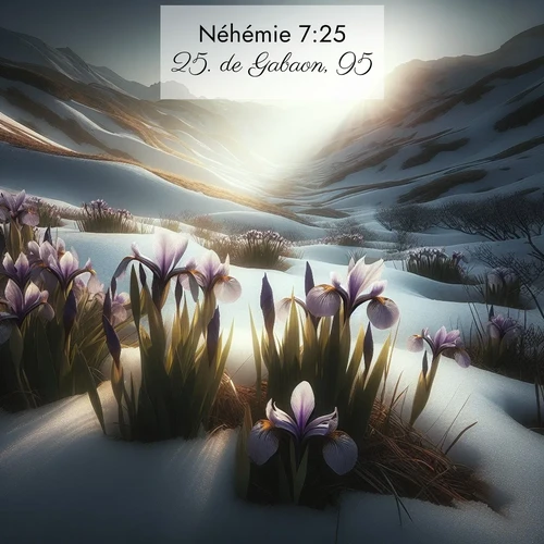 Segond21 Néhémie  ; image nature: image avec le verset biblique :de Gabaon, 95; ;  ; 7:25