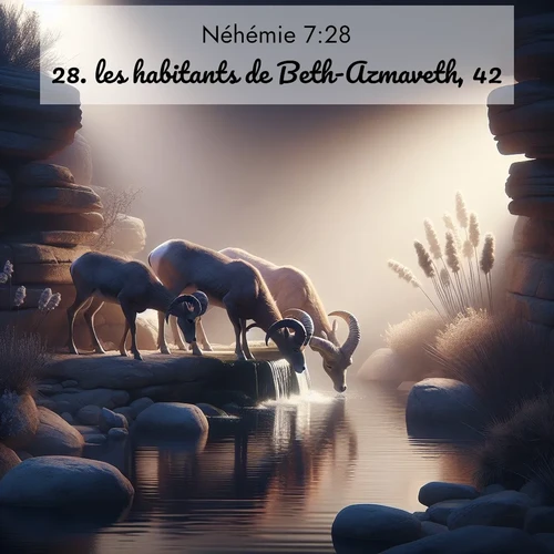 Segond21 Néhémie  ; image nature: image avec le verset biblique :les habitants de Beth-Azmaveth, 42; ;  ; 7:28