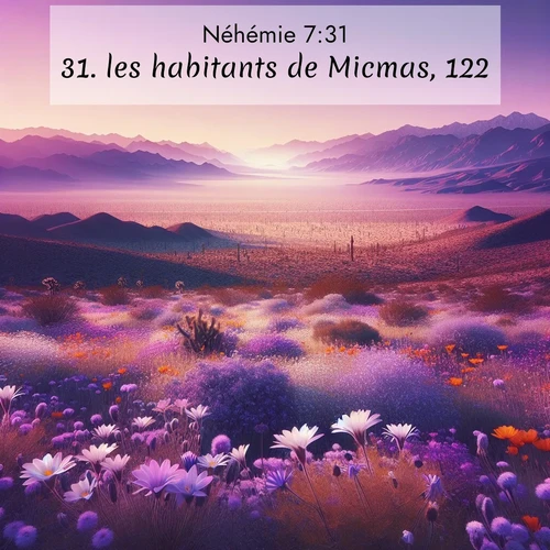 Segond21 Néhémie  ; image nature: image avec le verset biblique :les habitants de Micmas, 122; ;  ; 7:31