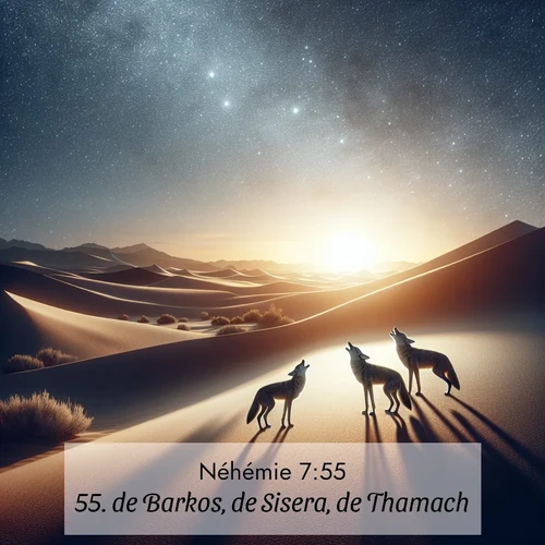 Segond21 Néhémie  ; image nature: image avec le verset biblique :de Barkos, de Sisera, de Thamach, ;  ; 7:55