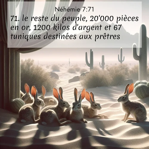 Segond21 Néhémie  ; image nature: image avec le verset biblique :le reste du peuple, 20&#039;000 pièces en or, 1200 kilos d&#039;argent et 67 tuniques destinées aux prêtres. ;  ; 7:71