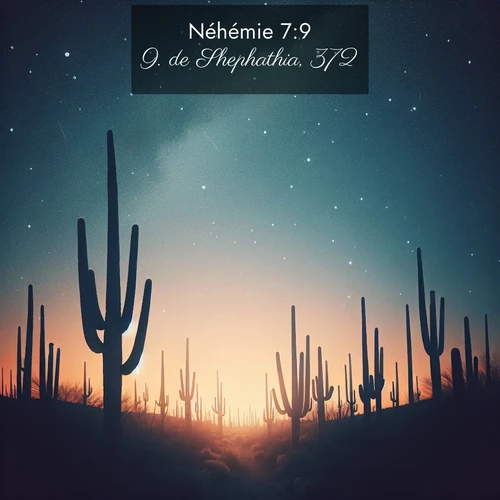 Segond21 Néhémie  ; image nature: image avec le verset biblique :de Shephathia, 372; ;  ; 7:9