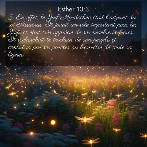 Segond21 Esther  ; image nature: image avec le verset biblique :En effet, le Juif Mardochée était l&#039;adjoint du roi Assuérus. Il jouait un rôle important pour les Juifs et était très apprécié de ses nombreux frères. Il recherchait le bonheur de son peuple et contribua par ses paroles au bien-être de toute sa lignée. ;  ; 10:3
