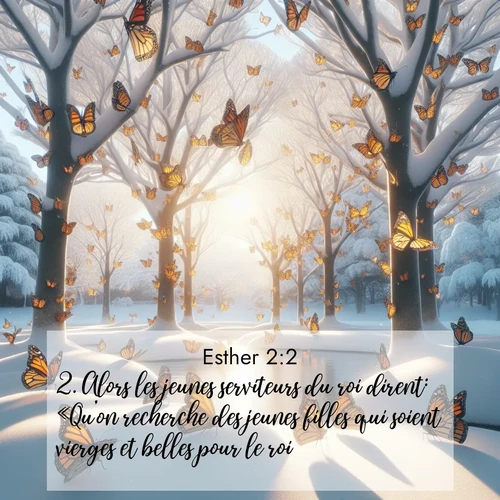 Segond21 Esther  ; image nature: image avec le verset biblique :Alors les jeunes serviteurs du roi dirent: «Qu&#039;on recherche des jeunes filles qui soient vierges et belles pour le roi. ;  ; 2:2