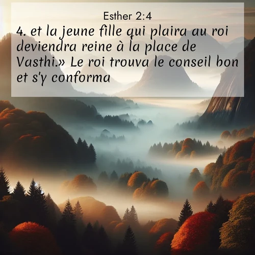 Segond21 Esther  ; image nature: image avec le verset biblique :et la jeune fille qui plaira au roi deviendra reine à la place de Vasthi.» Le roi trouva le conseil bon et s&#039;y conforma. ;  ; 2:4
