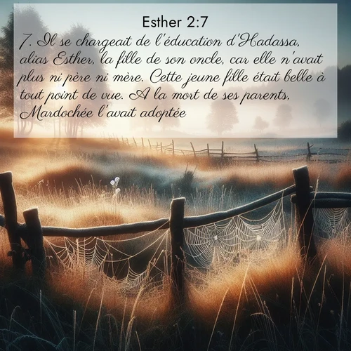 Segond21 Esther  ; image nature: image avec le verset biblique :Il se chargeait de l&#039;éducation d&#039;Hadassa, alias Esther, la fille de son oncle, car elle n&#039;avait plus ni père ni mère. Cette jeune fille était belle à tout point de vue. A la mort de ses parents, Mardochée l&#039;avait adoptée. ;  ; 2:7