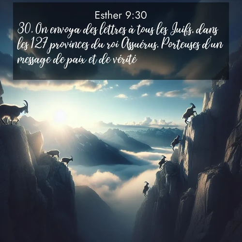 Segond21 Esther  ; image nature: image avec le verset biblique :On envoya des lettres à tous les Juifs, dans les 127 provinces du roi Assuérus. Porteuses d&#039;un message de paix et de vérité, ;  ; 9:30