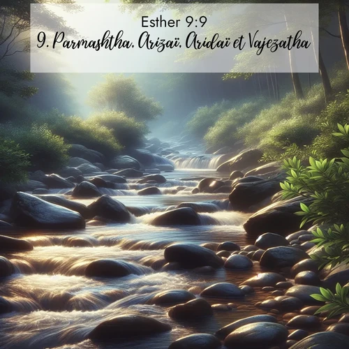 Segond21 Esther  ; image nature: image avec le verset biblique :Parmashtha, Arizaï, Aridaï et Vajezatha, ;  ; 9:9