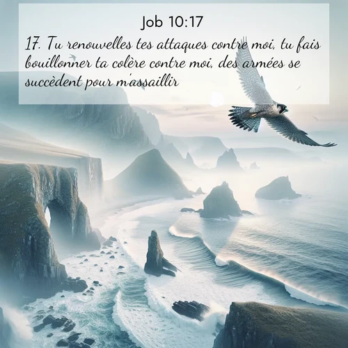 Segond21 Job  ; image nature: image avec le verset biblique :Tu renouvelles tes attaques contre moi, tu fais bouillonner ta colère contre moi, des armées se succèdent pour m&#039;assaillir. ;  ; 10:17
