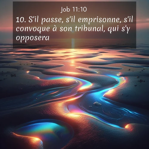 Segond21 Job  ; image nature: image avec le verset biblique :S&#039;il passe, s&#039;il emprisonne, s&#039;il convoque à son tribunal, qui s&#039;y opposera? ;  ; 11:10