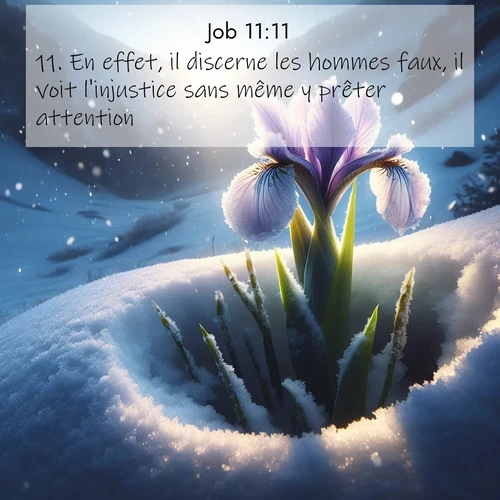 Segond21 Job  ; image nature: image avec le verset biblique :En effet, il discerne les hommes faux, il voit l&#039;injustice sans même y prêter attention. ;  ; 11:11