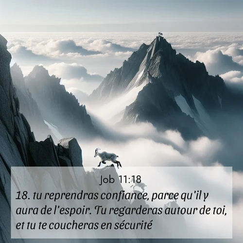 Segond21 Job  ; image nature: image avec le verset biblique :tu reprendras confiance, parce qu&#039;il y aura de l&#039;espoir. Tu regarderas autour de toi, et tu te coucheras en sécurité. ;  ; 11:18