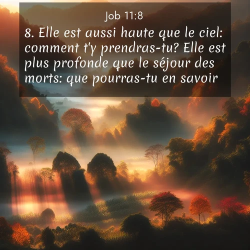 Segond21 Job  ; image nature: image avec le verset biblique :Elle est aussi haute que le ciel: comment t&#039;y prendras-tu? Elle est plus profonde que le séjour des morts: que pourras-tu en savoir? ;  ; 11:8