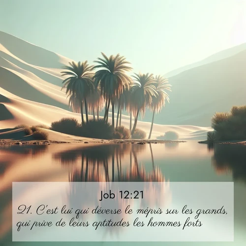 Segond21 Job  ; image nature: image avec le verset biblique :C&#039;est lui qui déverse le mépris sur les grands, qui prive de leurs aptitudes les hommes forts. ;  ; 12:21