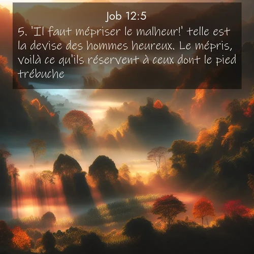 Segond21 Job  ; image nature: image avec le verset biblique :&#039;Il faut mépriser le malheur!&#039; telle est la devise des hommes heureux. Le mépris, voilà ce qu&#039;ils réservent à ceux dont le pied trébuche. ;  ; 12:5