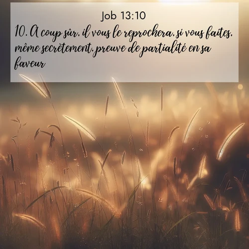 Segond21 Job  ; image nature: image avec le verset biblique :A coup sûr, il vous le reprochera, si vous faites, même secrètement, preuve de partialité en sa faveur. ;  ; 13:10