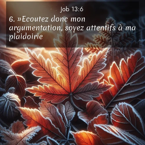 Segond21 Job  ; image nature: image avec le verset biblique :»Ecoutez donc mon argumentation, soyez attentifs à ma plaidoirie! ;  ; 13:6