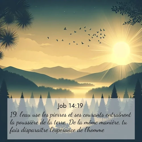 Segond21 Job  ; image nature: image avec le verset biblique :l&#039;eau use les pierres et ses courants entraînent la poussière de la terre. De la même manière, tu fais disparaître l&#039;espérance de l&#039;homme. ;  ; 14:19