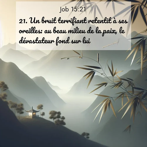 Segond21 Job  ; image nature: image avec le verset biblique :Un bruit terrifiant retentit à ses oreilles: au beau milieu de la paix, le dévastateur fond sur lui. ;  ; 15:21