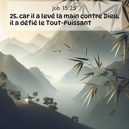 Segond21 Job  ; image nature: image avec le verset biblique :car il a levé la main contre Dieu, il a défié le Tout-Puissant. ;  ; 15:25