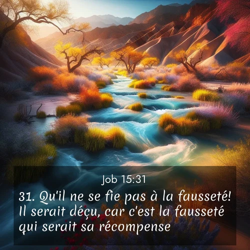 Segond21 Job  ; image nature: image avec le verset biblique :Qu&#039;il ne se fie pas à la fausseté! Il serait déçu, car c&#039;est la fausseté qui serait sa récompense. ;  ; 15:31