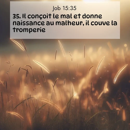 Segond21 Job  ; image nature: image avec le verset biblique :Il conçoit le mal et donne naissance au malheur, il couve la tromperie.» ;  ; 15:35