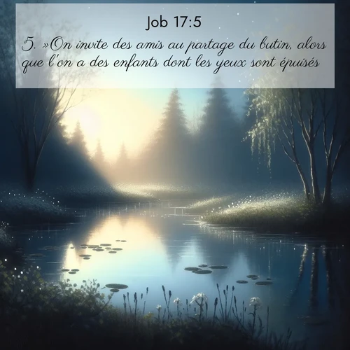 Segond21 Job  ; image nature: image avec le verset biblique :»On invite des amis au partage du butin, alors que l&#039;on a des enfants dont les yeux sont épuisés. ;  ; 17:5