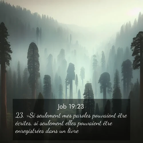 Segond21 Job  ; image nature: image avec le verset biblique :»Si seulement mes paroles pouvaient être écrites, si seulement elles pouvaient être enregistrées dans un livre! ;  ; 19:23