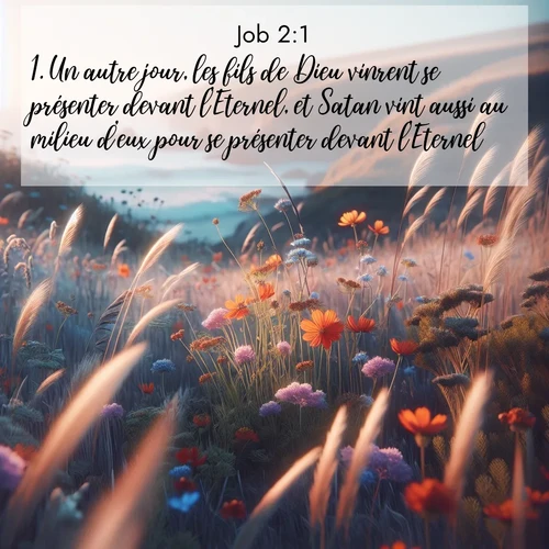 Segond21 Job  ; image nature: image avec le verset biblique :Un autre jour, les fils de Dieu vinrent se présenter devant l&#039;Eternel, et Satan vint aussi au milieu d&#039;eux pour se présenter devant l&#039;Eternel. ;  ; 2:1