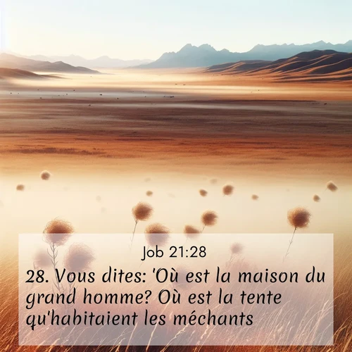 Segond21 Job  ; image nature: image avec le verset biblique :Vous dites: &#039;Où est la maison du grand homme? Où est la tente qu&#039;habitaient les méchants?&#039; ;  ; 21:28