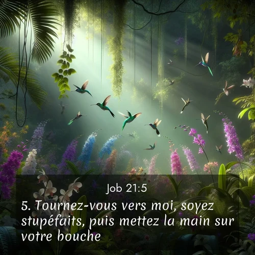 Segond21 Job  ; image nature: image avec le verset biblique :Tournez-vous vers moi, soyez stupéfaits, puis mettez la main sur votre bouche! ;  ; 21:5