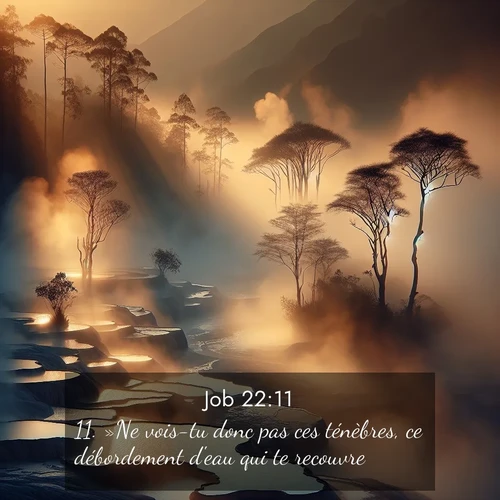 Segond21 Job  ; image nature: image avec le verset biblique :»Ne vois-tu donc pas ces ténèbres, ce débordement d&#039;eau qui te recouvre? ;  ; 22:11