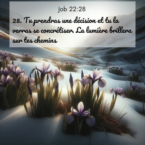 Segond21 Job  ; image nature: image avec le verset biblique :Tu prendras une décision et tu la verras se concrétiser. La lumière brillera sur tes chemins. ;  ; 22:28
