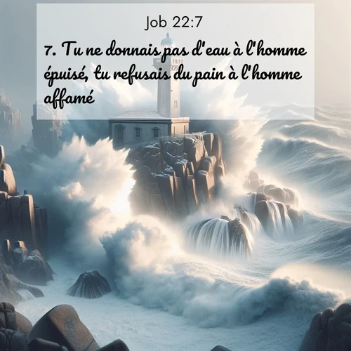 Segond21 Job  ; image nature: image avec le verset biblique :Tu ne donnais pas d&#039;eau à l&#039;homme épuisé, tu refusais du pain à l&#039;homme affamé. ;  ; 22:7