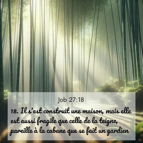 Segond21 Job  ; image nature: image avec le verset biblique :Il s&#039;est construit une maison, mais elle est aussi fragile que celle de la teigne, pareille à la cabane que se fait un gardien. ;  ; 27:18