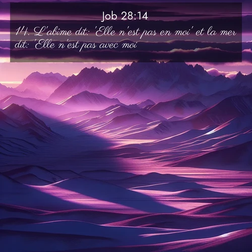 Segond21 Job  ; image nature: image avec le verset biblique :L&#039;abîme dit: &#039;Elle n&#039;est pas en moi&#039; et la mer dit: &#039;Elle n&#039;est pas avec moi.&#039; ;  ; 28:14