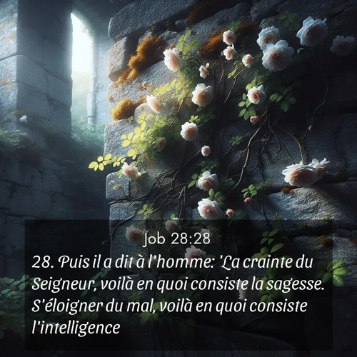 Segond21 Job  ; image nature: image avec le verset biblique :Puis il a dit à l&#039;homme: &#039;La crainte du Seigneur, voilà en quoi consiste la sagesse. S&#039;éloigner du mal, voilà en quoi consiste l&#039;intelligence.&#039;» ;  ; 28:28