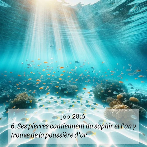 Segond21 Job  ; image nature: image avec le verset biblique :Ses pierres contiennent du saphir et l&#039;on y trouve de la poussière d&#039;or. ;  ; 28:6