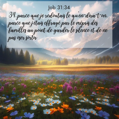 Segond21 Job  ; image nature: image avec le verset biblique :parce que je redoutais le qu&#039;en-dira-t-on, parce que j&#039;étais effrayé par le mépris des familles au point de garder le silence et de ne pas oser sortir? ;  ; 31:34