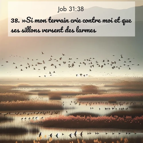 Segond21 Job  ; image nature: image avec le verset biblique :»Si mon terrain crie contre moi et que ses sillons versent des larmes, ;  ; 31:38
