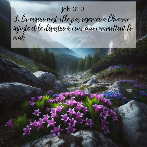 Segond21 Job  ; image nature: image avec le verset biblique :La misère n&#039;est-elle pas réservée à l&#039;homme injuste et le désastre à ceux qui commettent le mal? ;  ; 31:3
