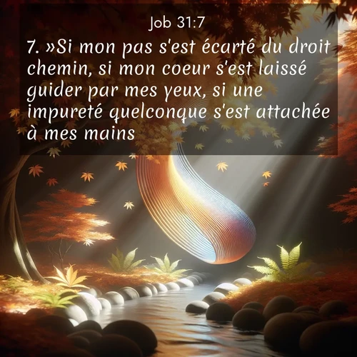 Segond21 Job  ; image nature: image avec le verset biblique :»Si mon pas s&#039;est écarté du droit chemin, si mon coeur s&#039;est laissé guider par mes yeux, si une impureté quelconque s&#039;est attachée à mes mains, ;  ; 31:7