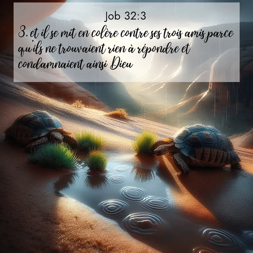 Segond21 Job  ; image nature: image avec le verset biblique :et il se mit en colère contre ses trois amis parce qu&#039;ils ne trouvaient rien à répondre et condamnaient ainsi Dieu. ;  ; 32:3